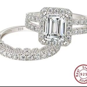 NWT-4 Carat Emerald Cut Sterling Silver Engagement Rings